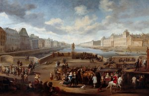 Párizs kilátása a Louvre-ral, a Henri IV hídról (Actuel Pont Neuf). Hendricks Mommers (1623-1693) festménye