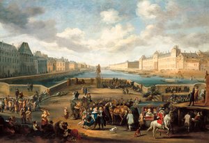 Párizs kilátása a Louvre-ral, a Henri IV hídról (Pont neuf) - olaj, vászon