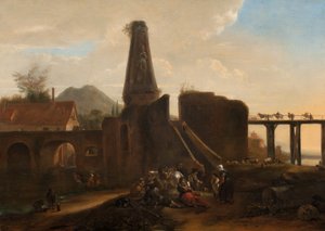 Utazók a nyugalomban a klasszikus romok mellett, 1663, olaj, vászon