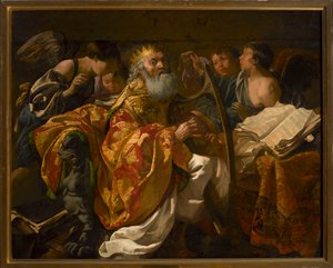 Dávid király hárfán játszik angyaloktól körülvéve alkotó: Hendrick ter Brugghen
