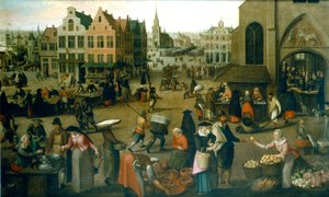 „Kilátás egy piacról”, c1570-1603 alkotó: Hendrick van Steenwijck the Elder