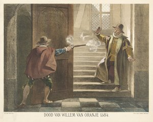Orániai Vilmos meggyilkolása, 1584 Orániai Vilmos halála 1584-ben (cím a tárgyon) alkotó: Hendrik Albert van Trigt