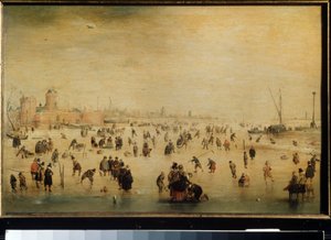 ""Jégkorcsolyázók"" (téli jelenet) (holland) Hendrick Avercamp (1585-1634) festménye 1615 körül, Moszkva, Puskin Szépművészeti Múzeum
