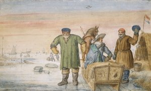 Két öregember egy szán mellett Amszterdam és Utrecht címerével, 1620-33