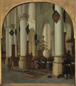 Kilátás a haarlemi Saint Bavo templom belsejébe a mise során, 1666
