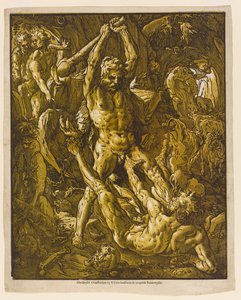 Herkules és Cacus, 1588 (chiaroscuro fametszet fektetett papírra) alkotó: Hendrik Goltzius