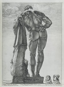 A Farnese Hercules hátulnézete (rézmetszet) alkotó: Hendrik Goltzius