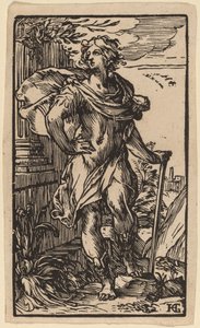Álló fiatalember egy bottal alkotó: Hendrik Goltzius