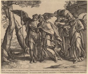 Lót és lányai elhagyják Szodomát alkotó: Hendrik Goltzius after Anthonie van Blocklandt