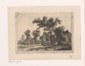 Férfi és nő beszélget egy faluban alkotó: Hendrik Jozef Franciscus van der Poorten