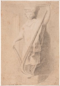 Caryatid ekével. Tanulmány egy figurának a lábazaton a "Stanza d