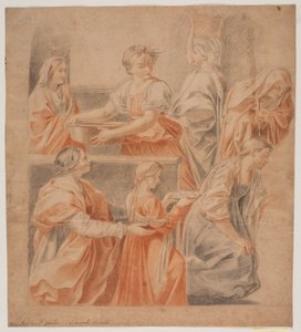 Studie efter Guido Renis freske i Chapel of the Anunciation, Palazzo Quirinale, Rom. (Marias fødsel, venstre side) alkotó: Hendrik Krock
