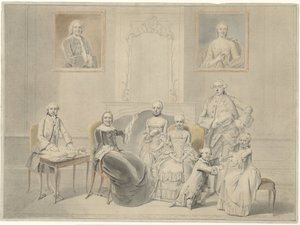 Pieter Cornelis Hasselaer és Clara Wendela Sautijn gyermekei, akiknek portréi a falon lógnak, nagymamájukkal, Wendela Eleonora Reaellel