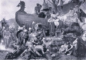 Egy főnök hamvasztása Kelet-Oroszországban – X. század, a Gresham Publishing Co által kiadott Landmarks in European History illusztrációja, 1920 körül (litho) alkotó: Henryk Siemiradzki