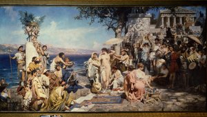 Phryne Poszeidón ünnepén Eleusisban (Görögország). Henryk Siemiradzki (1843-1902) festménye, olaj, vászon