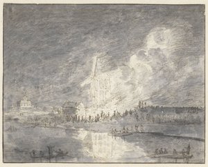 Tűz egy malomban a Muiderdijken, 1710 körül