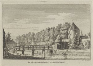 Kilátás a Sint Andriespoortra Amersfoortban St. Andriespoort Amersvoortban (cím a tárgyon)