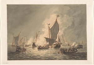 A spanyol hajók koldusok általi megsemmisítése és felégetése Den Brielben, 1572 alkotó: Hendrik Vettewinkel