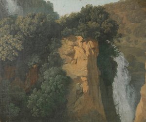 Benőtt sziklák vízeséssel Olaszországban, talán Tivolinál alkotó: Hendrik Voogd (attributed to)