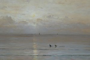 Holland: Naplemente garnélarák halászokkal alkotó: Hendrik Willem Mesdag