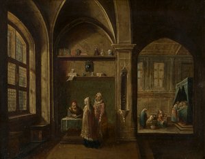 Reneszánsz belső figurákkal: Szent János születése, 1600-49 körül (olaj, réz)