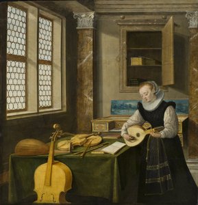 Dame jouant du luth – Lady Playing the Lant, Steenwyck, Hendrick van, the Younger (1580-1649). Olaj, fa. Mérete: 65x64 cm. Nemzeti Múzeum Stockholm alkotó: Hendrik van (c.1580-1649) Steenwyk