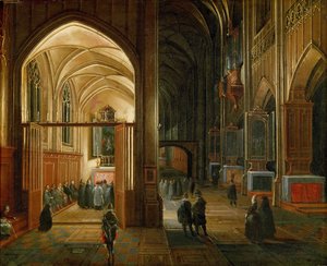 Esti istentisztelet egy gótikus templomban – Hendrick van Steenwyck, az idősebb (kb. 1550-1603). Olaj, réz, kb. 1600. Méretek: 20,8 x 26,3 cm. Művészettörténeti Múzeum, Bécs