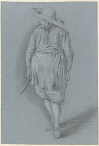 Férfi 17. századi ruhában, sapkával, köténnyel és késsel alkotó: Hendrik van Velthoven (attributed to)