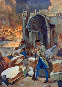 Indiai hadjárat (1778-1783): az 1782 augusztusában Ceylonnál lezajlott Trinquemalay-i csata képe, amely a francia Suffren hadsereggel szembehelyezkedik Hugues admirális britekkel” (Amerikai forradalmi háború: Kelet-India: Trincomalee-i csata brit flotta kö