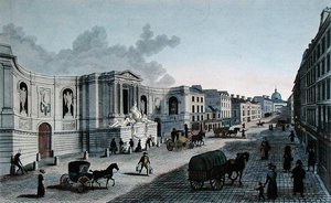 Kilátás a Rue de Grenelle szökőkútjára, Faubourg St. Germain, Grimbergen metszet, 1815-20 körül (színes metszet)