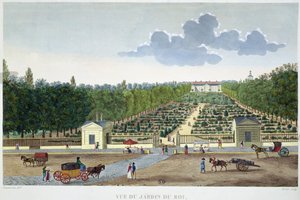 A párizsi Jardin du Roi látképe az Austerlitz hídról, Claude Fortier (1775-1835) metszete (színes metszet)