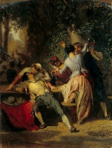 Kabaré jelenet Táncoló és csókolózó párok. Henri Baron (1816-1885) festménye 19. század V. 0,35x0,27 m