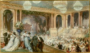 Vacsorát a Tuileriáknak ad III. Napóleon. Fogadás a Második Birodalom alatt. Báró Henri Baron (1816-1885) akvarellje. 19. század. Compiegne, Musee National Du Chateau
