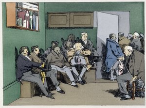A meghallgatás napja – Henri Monnier „Adminisztratív moráljában”. alkotó: Henri Bonaventure Monnier