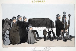 A nép temetése, illusztráció Henri Monnier "London" című művéből, kiad. Párizs, 1828 körül (kézzel színezett litográfia)