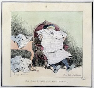 Újság olvasása – Henri Monnier „” párizsi vázlataiban”, szerk. Delpech, Párizs alkotó: Henri Bonaventure Monnier