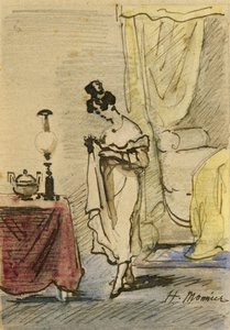 Young Lady at Home (tinta und wc papíron) 2: Young Lady at Home; magánélet; alkotó: Henri Bonaventure Monnier
