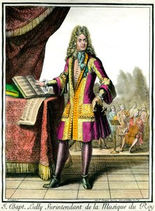 Jean Baptiste Lully (Giovanni Battista Lulli) (1632-1687) portréja a lábán, a király zenéjének felügyelője, Henri Bonnart metszet (1642-1711)