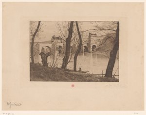 Kilátás a Mantes-la-Jolie-i hídra alkotó: Henri Charles Guérard