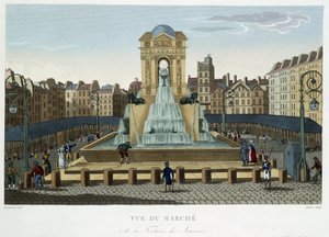 Az ártatlanok szökőkútja, 1820 körül – Courvoisier 1827 „"Párizsi kilátásai" című filmben alkotó: Henri Courvoisier-Voisin