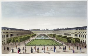 Kilátás a Palais Royal kertjére, a Galeries de Bois-ból nézve, Aubert Fils metszetében, 1815-20 körül