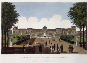 Kilátás a palotára és a Tuileriák kertjére – Courvoisier „” Vues de Paris”-jában alkotó: Henri Courvoisier-Voisin