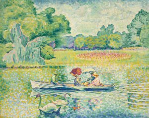 Csónakázás a Bois de Boulogne-ban; Hajókirándulás a Bois de Boulogne-ban, 1899-1900 körül alkotó: Henri Edmond Cross