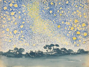 Táj csillagokkal, 1905-2008 körül (wc grafit fölött fehér szőtt papíron) alkotó: Henri Edmond Cross