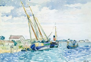 Tengeri jelenet (csónakok Velence közelében), 1903 (wc grafit felett fehér szőtt papíron, szárazon felszerelve nehéz szövésű kártyára) alkotó: Henri Edmond Cross