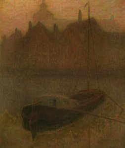Hajó a csatornán (reggel) (olaj, vászon) alkotó: Henri Eugene Augustin Le Sidaner