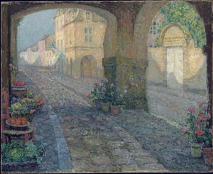 Vásároljon a régi verandán; A régi tornác boltja alkotó: Henri Eugene Augustin Le Sidaner