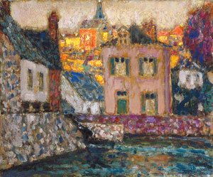 Tanulmány a Fougères-i folyóparti házakhoz alkotó: Henri Eugene Augustin Le Sidaner
