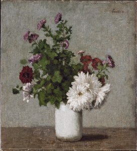 Virágcsendélet: őszi krizantémok fehér vázában alkotó: Henri Fantin-Latour