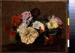 Rózsa és nasturcium vázában. Henri Fantin-Latour festménye (Fantin Latour alkotó: Ignace Henri Jean Fantin Latour
